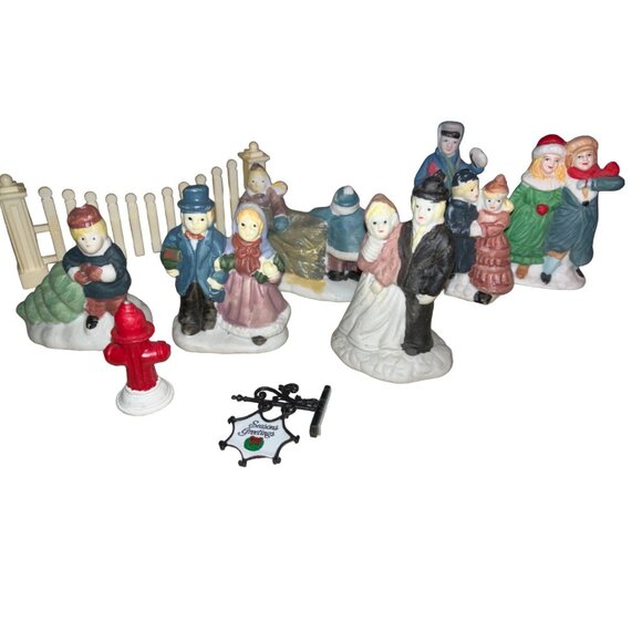 Hand-Painted Ceramic Christmas Village Figurines and Accessories - Picture 1 of 11